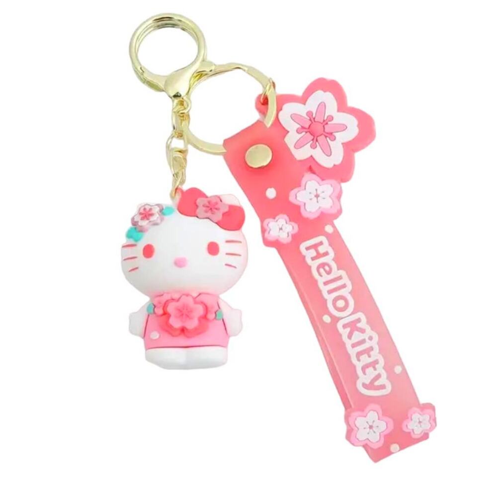 NEW Hello Kitty Figure WRISTBAND KEYCHAIN Key Clip Purse Fob Hawaii Flower Charm - Picture 2 of 12